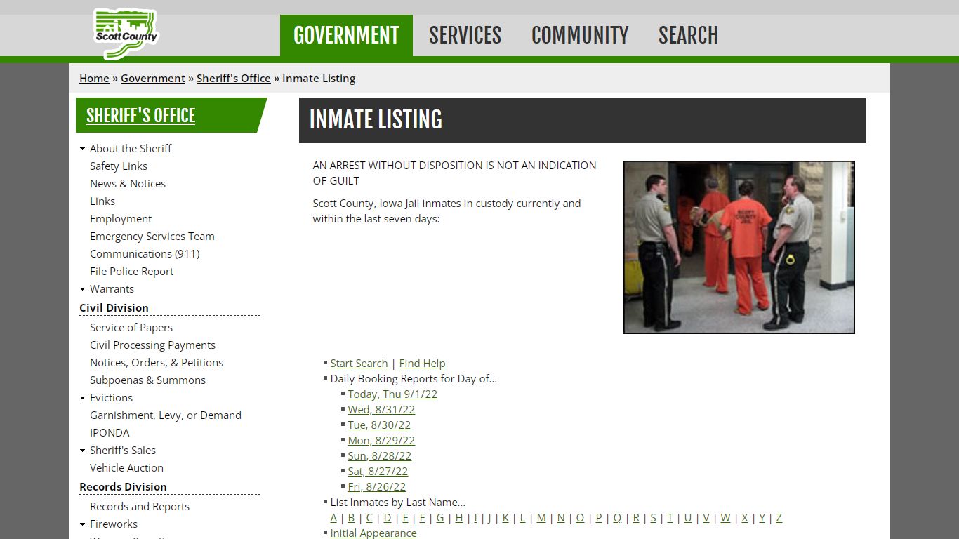 Inmate Listing | Scott County, Iowa